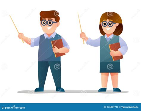 Cute Boy and Girl Teacher Character Set Stock Vector - Illustration of ...