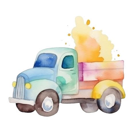 Premium Photo A Blue Old Truck Watercolor Painting