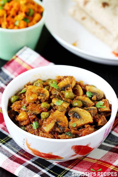 Matar Mushroom Mutter Mushroom By Swasthi S Recipes