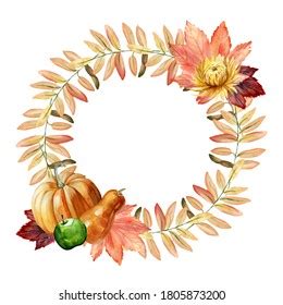 Watercolor Hand Painted Autumn Wreath Rowan Stock Illustration