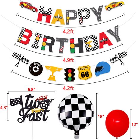 Race Car Two Fast Birthday Party Decorations Birthday Banner And 2nd Cake Topper Racing