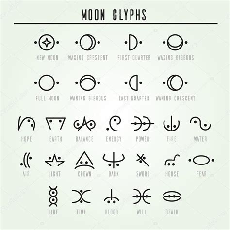 Moon Glyphs Sacred Geometry Line Style — Stock Vector © Alvaroc