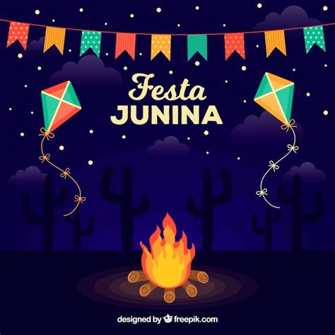 Fundo festa junina fogueira à noite Vetor Grátis