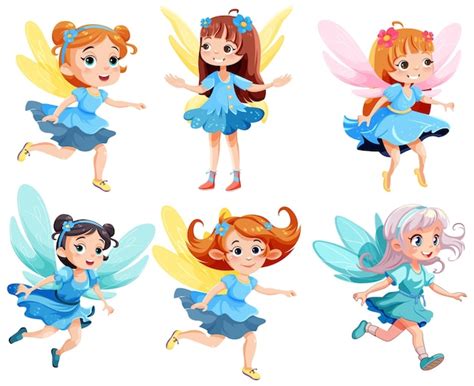 Premium Vector Set Of Cute Fantasy Fairies Cartoon Character