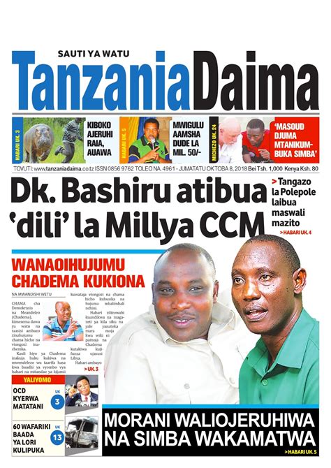 Matukio Michuzi Blog Magazeti Ya Leo Jumatatu Oktoba