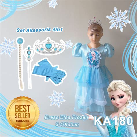 Jual Gaun Elsa Frozen Anak Perempuan Import Tahun Gratis Pita Baju