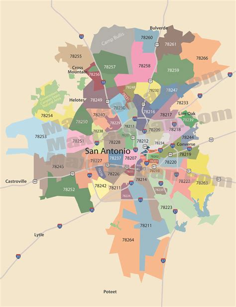 San Antonio Area Zip Code Map - Dallas Madelena