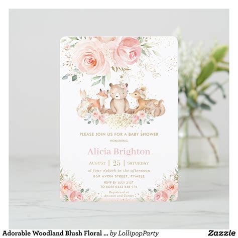 Adorable Woodland Blush Floral Girly Baby Shower Invitation Zazzle