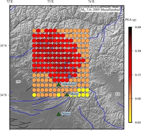 Pga Map For 2005 Kashmir Earthquake Mw 7 6 At Bedrock Level At Download Scientific Diagram