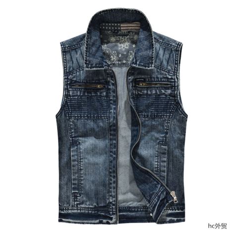 Classic Denim Motorcycle Harley Zipper Denim Vest Mens Rock Denim Vest