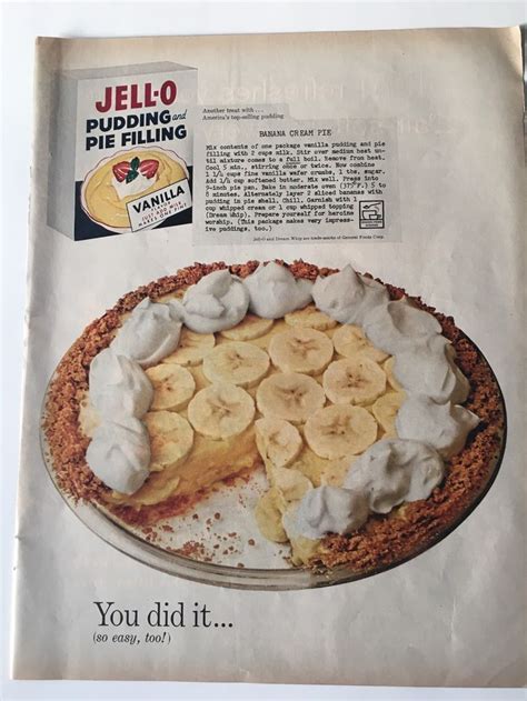 Jello Pudding And Pie Filling 1960s Vintage Magazine Ad Banana Cream Pie Recipe Americas Top