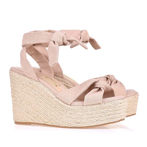 UZA Shoes Plataforma Salto Alto Lona Deserto Nude Coleção Primavera