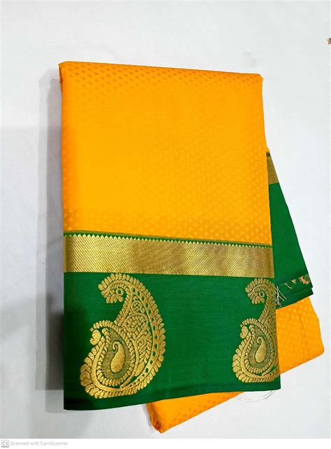 Mango Yellow With Green Border Kanchipuram Silk Sarees Nithiya Silks