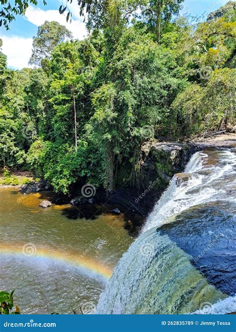 Rainbow at the Waterfall Inside the Wild Forrest Stock Image - Image of