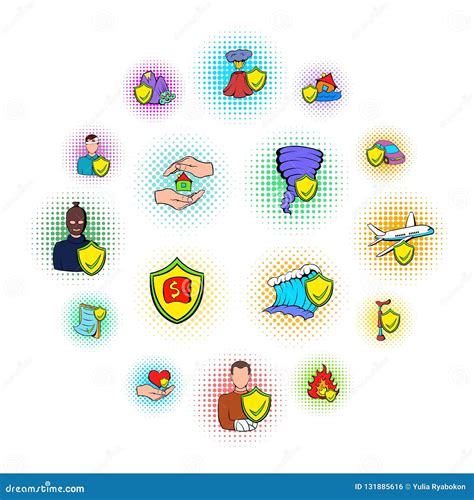 Insurance Icons Set Pop Art Style Stock Vector Illustration Of