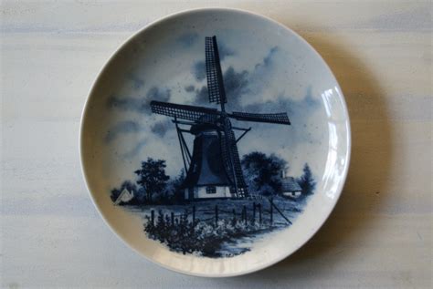 Dutch Delft Blue Wall Plate With Windmill Scenery By Jc Van Etsy