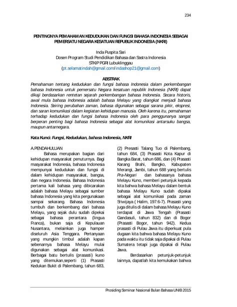 Pdf Pentingnya Pemahaman Kedudukan Dan Fungsi Bahasa Indonesia