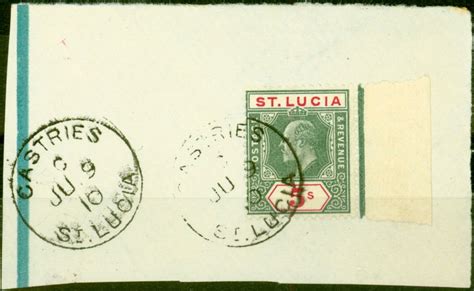 St Lucia 1905 5s Green Carmine SG76 Superb Used On Large Piece