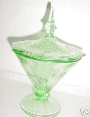 Green Depression Glass Footed Covered Candy Dish | #16515649