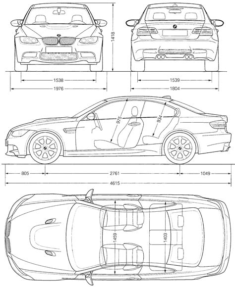 2008 Bmw M3 E92 Coupe V2 Blueprints Free Outlines