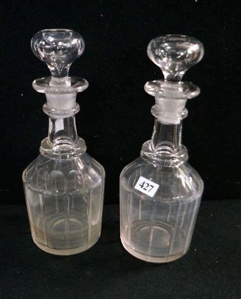 Pr Georgian Cut Glass Ring Neck Decanters