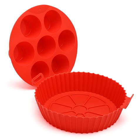 Conjunto De Formas Assadeiras De Silicone Para Air Fryer Fritadeira 7 Cavidades E Cesto