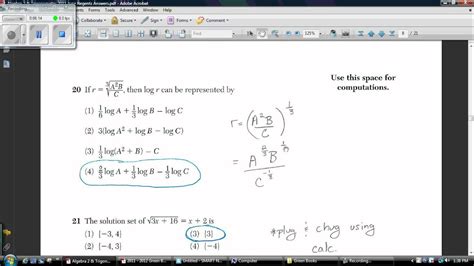 Algebra 2 And Trigonometry 2011 June Regents Answers Youtube