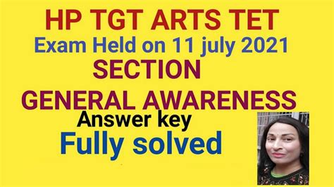 HP TET ARTS Answer Key 2021 General Awareness Section HP TET TGT