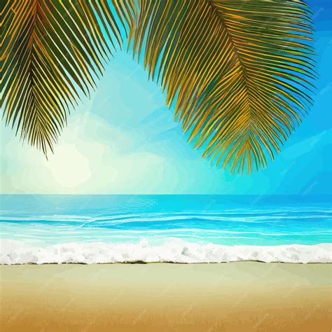 Premium Vector Tropical Paradise Island Sandy Beach Palm Trees And