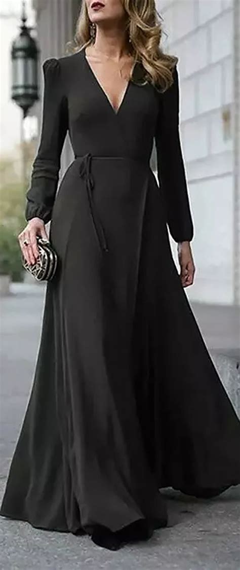 Hot Sale V Neck Solid Color Maxi Dress Solid Color Maxi Dresses Women Dresses Classy Long