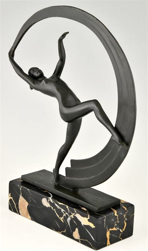 Art Deco Sculpture Of A Nude Scarf Dancer Bacchanale Deconamic