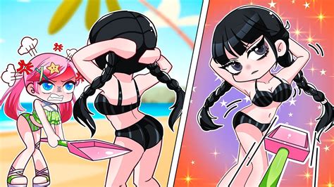 Anna Vs Wednesday Zero Two Dodging On The Beach Gacha Club Ppg X