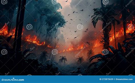 Tropical Amazon Forest on Fire with Thick Black Smoke and Ashes ...