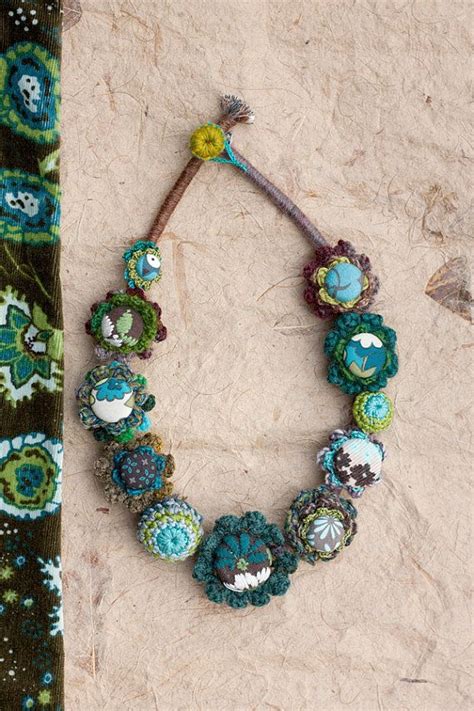 Statement Rustic Necklace Unique Fiber Jewelry Crochet With Fiber