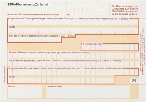 Sepa Berweisungsformular Zahlschein St Ck Fach