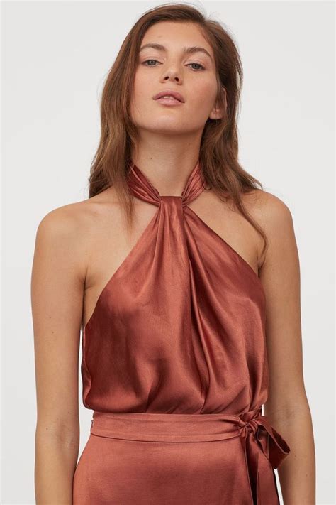 Satin Halterneck Top Rust Red Ladies Handm Gb Fashion Halter