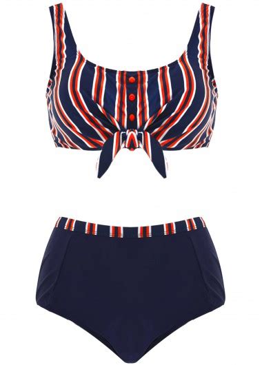 Bowknot Striped High Waisted Bikini Set Modlily USD