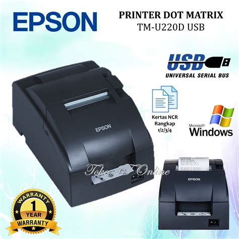 PRINTER POS DOT MATRIX EPSON TM U220D USB MANUAL CUTTER PRINTER STRUK