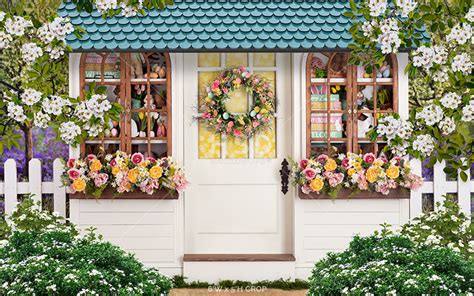 Easter Backdrop | Easter Bunny's Cottage Photography Backdrops