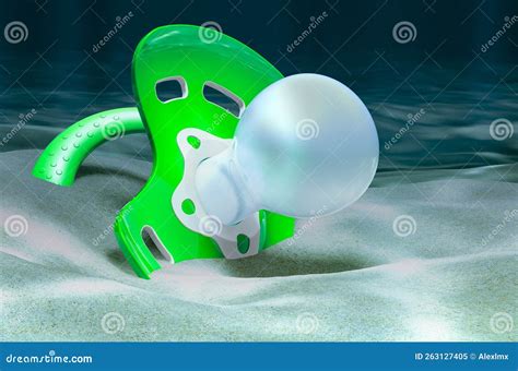 Baby Pacifier On Ocean Bottom Underwater D Rendering Stock