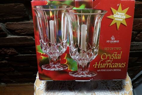 St George Crystal Hurricane Candle Holder Set Of Fine Etsy