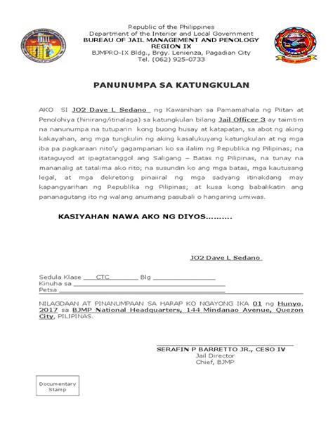 Sample Panunumpa Form
