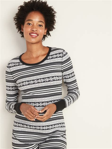 Printed Thermal Knit Long Sleeve Tee For Women Old Navy