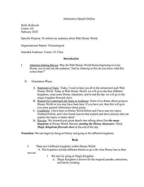 Comm 101 Speech Outline Informative Speech Outline Holly Rothrock Comm 101 February 2020