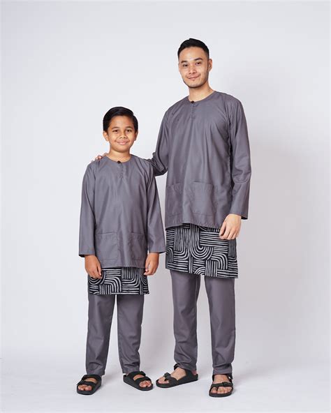 Bangsawan Baju Melayu Set Kids Grey Kurta Boys