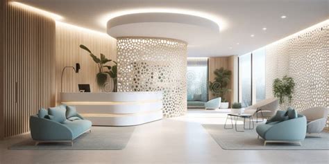 Illustration Of Modern Hotel Lobby Space Sleek Front Desk With A White