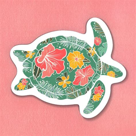 Hawaiian Floral Turtle Vinyl Sticker Localgood