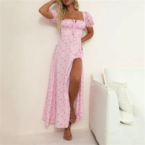 Robe robe longue à imprimé floral pour femmes Sexy fendue élégante