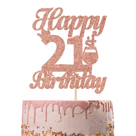 Buy Rose Gold Glitter Happy 21st Birthday Cake Topper Rip Fake Id