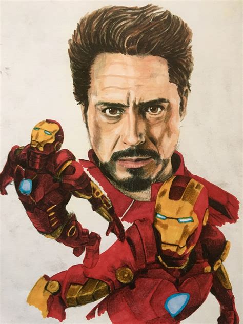 Original Dibujo A Lápiz Y Rotuladores De Iron Man Tony Stark Etsy España